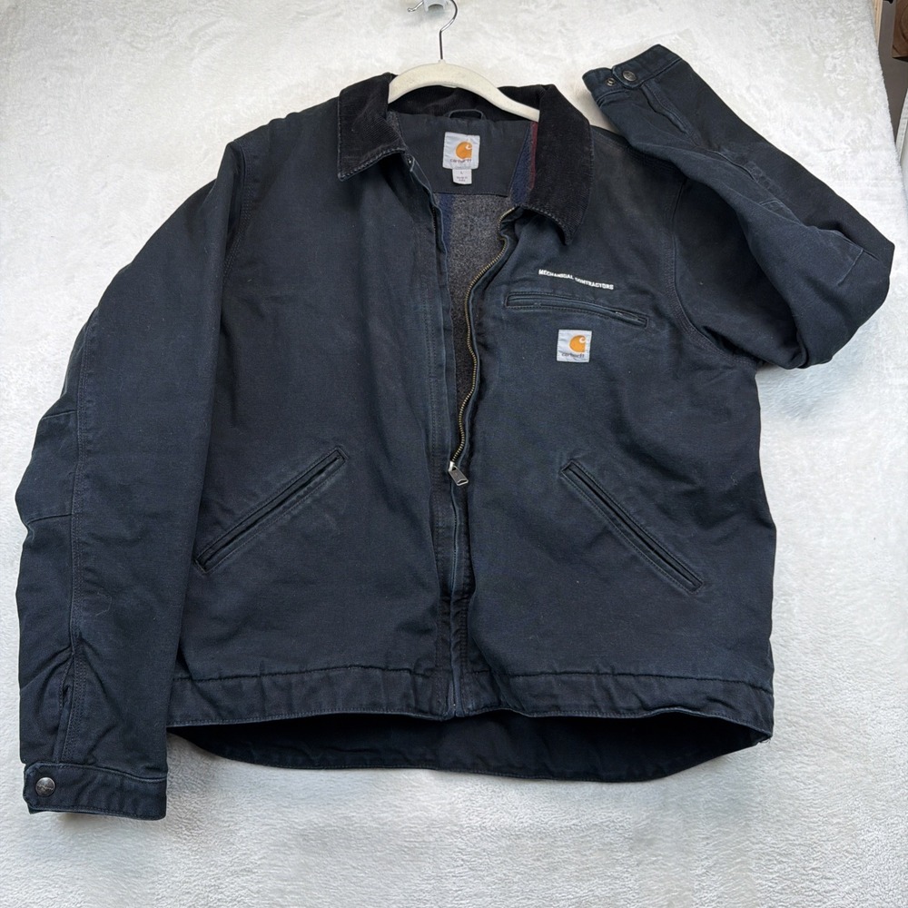 Carhartt Detroit Jacket Mens L Black Duck Canvas Blanket Lined Workwear